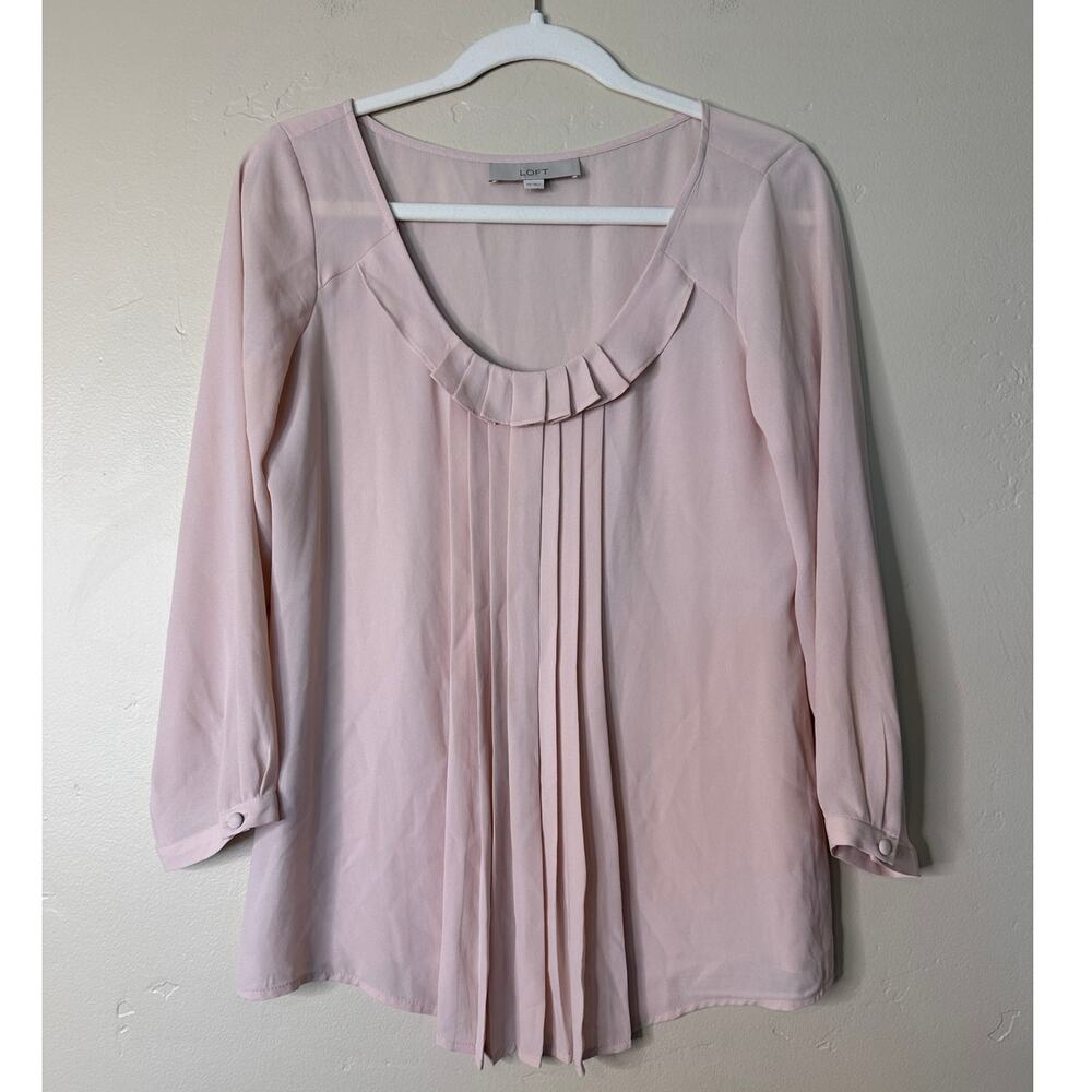 LOFT Light Pink Ruffle Front Long Sleeve Blouse XS